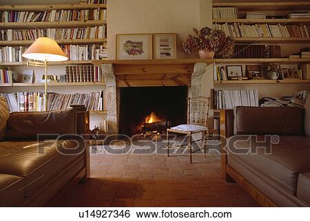 Bookshelves in traditional living room View Large Photo Image Stock Photograph - Bookshelves in traditional living room. Fotosearch