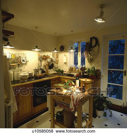Stock Photo - butcher'sblock, interior, lighting, fixed, cookery, traditional, interiors. Fotosearch