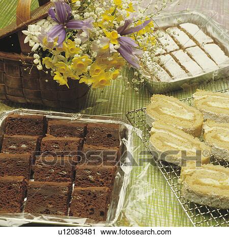 Stock Image - chocolate, hr 432, brownie, lemon, sponge, cake, food. Fotosearch