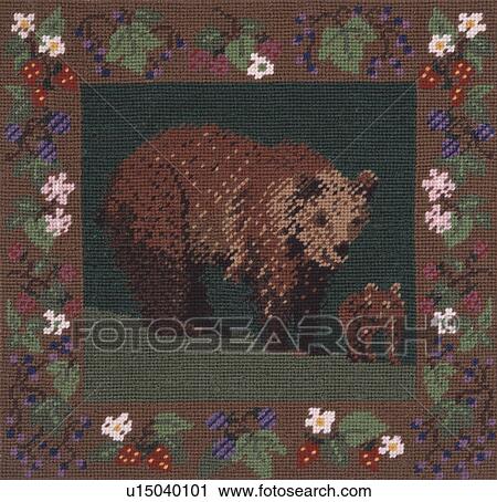 Close-up of bear motif cross-stitch cushion View Large Photo Image Stock Image - Close-up of bear motif cross-stitch cushion. Fotosearch