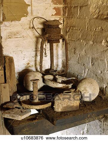 Stock Photograph - Close-up of collection of old metal objects. Fotosearch
