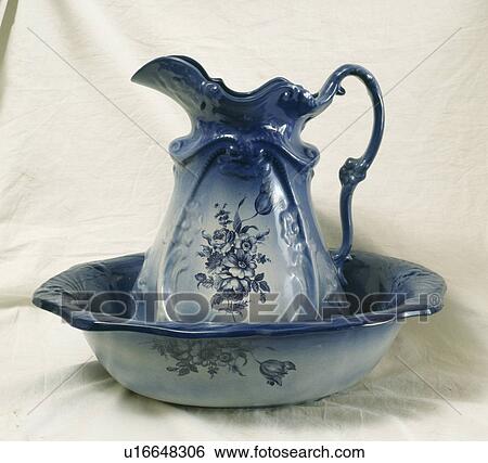 Close up of traditional patterned blue jug and bowl View Large Photo Image Stock Photograph - Close up of traditional patterned blue jug and bowl. Fotosearch