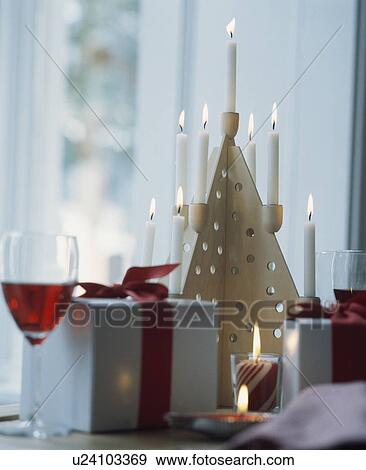 Stock Photo - Contemporary table decorated for Christmas.. Fotosearch