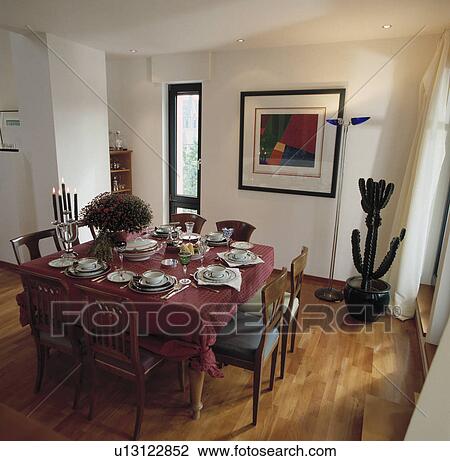 Stock Image - diningrooms, interior, hr 454, tables, furniture, settings, interiors. Fotosearch