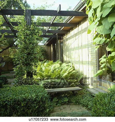 Stock Image - Fence in green country garden in summer. Fotosearch