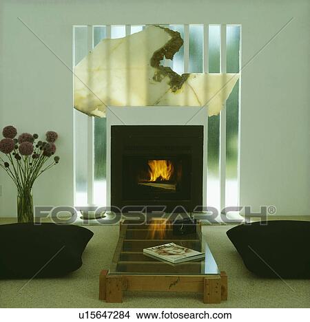 Picture - Fireplace in modern living room. Fotosearch