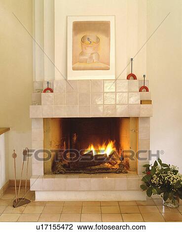 Stock Image - Fireplace in modern living room. Fotosearch