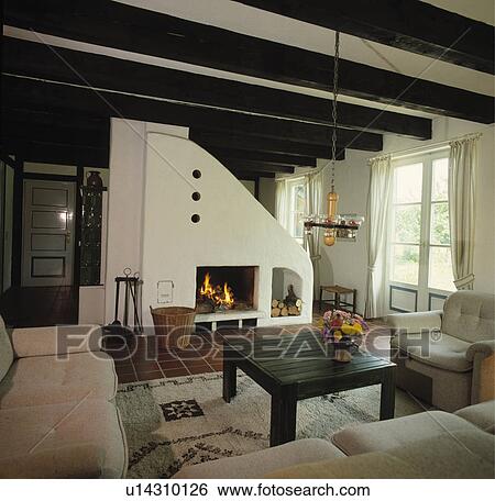 Fireplace in modern living room View Large Photo Image Stock Photograph - Fireplace in modern living room. Fotosearch
