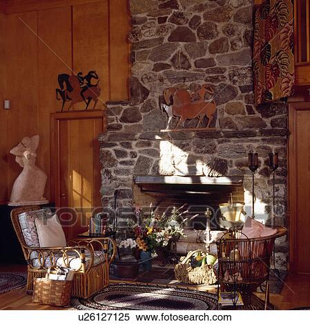 Stock Photography - Fireplace in stone wall. Fotosearch