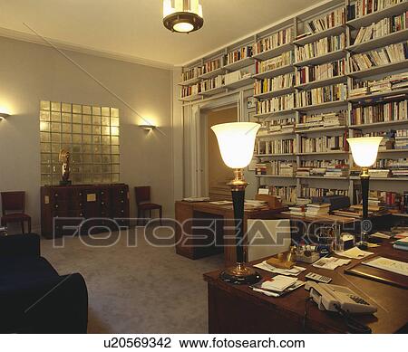 Stock Image - freestanding, interior, library, homeoffice, lighting, interiors. Fotosearch