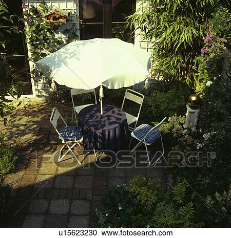 Furniture on patio in town garden in summer View Large Photo Image Stock Image - Furniture on patio in town garden in summer. Fotosearch