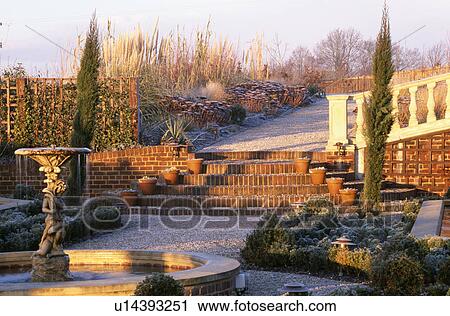 Stock Image - Garden pond in winter. Fotosearch