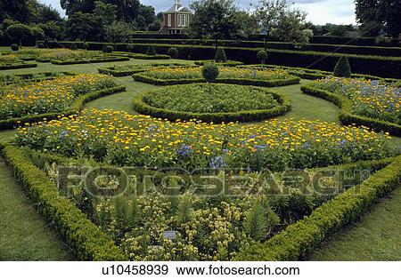 Stock Photo - Knot garden in large country garden in summer. Fotosearch