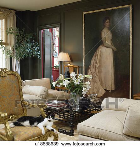 Large painting on wall in traditional living room View Large Photo Image Stock Photo - Large painting on wall in traditional living room. Fotosearch