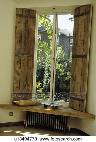 Large Window with Wooden Seat and Shutters View Large Photo Image Stock Image - Large Window with Wooden Seat and Shutters. Fotosearch
