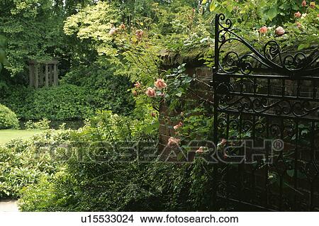 Metal gate and large country garden View Large Photo Image Picture - Metal gate and large country garden. Fotosearch