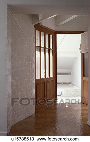 Parquet floor in hall with painted white brick wall View Large Photo Image Stock Image - Parquet floor in hall with painted white brick wall. Fotosearch