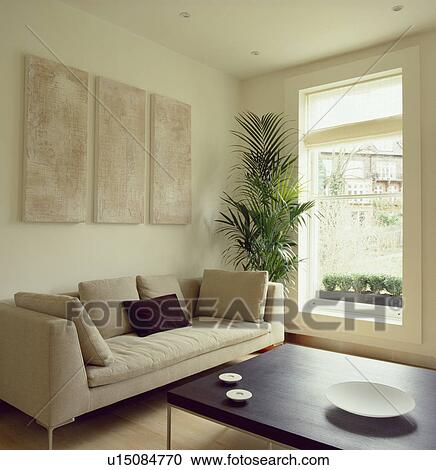 Pictures above beige B&B Italia sofa in modern livingroom with dark wood table View Large Photo Image Stock Image - Pictures above beige B&B Italia sofa in modern livingroom with dark wood table. Fotosearch