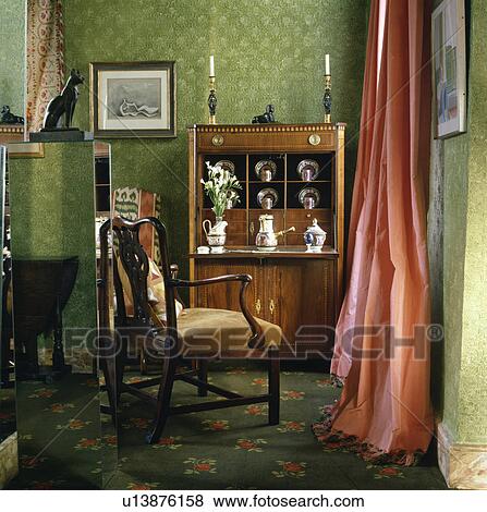 pink silk curtain in green living room View Large Photo Image Stock Photo - pink silk curtain in green living room. Fotosearch