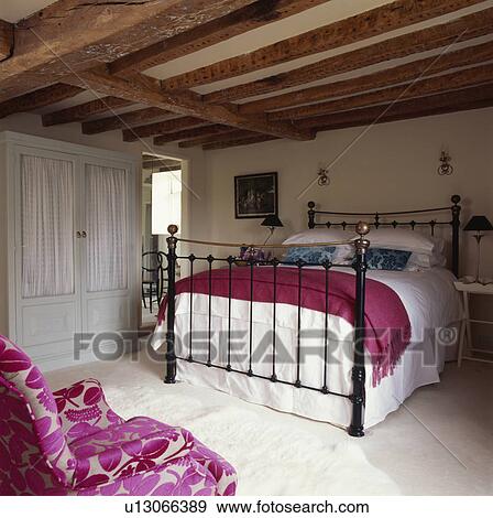 Pink Throw And White Linen On Wrought Iron Bed In Cottage Bedroom Wrought Iron Bed In Cottage Bedroom