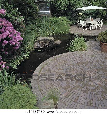 Pond and paving in town garden View Large Photo Image Stock Image - Pond and paving in town garden. Fotosearch