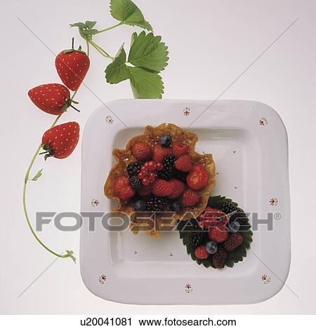 Stock Image - pudding, red, strawberry, tart, dessert, food. Fotosearch