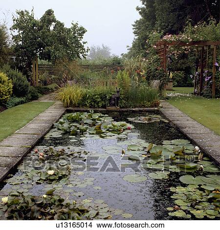 Picture -  Rectangular pond in formal garden in summer. Fotosearch