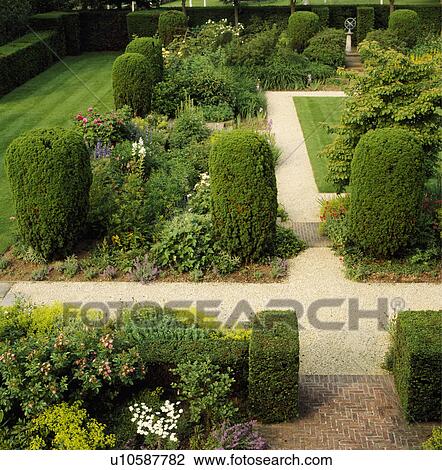 Small rectangular lawn with gravel paths edged with mixed borders with structure provided by clipped yew and infilled with perennials -valarian, loosestrife delphiniumsand lady's mantle. View Large Photo Image Stock Image - Small rectangular lawn with gravel paths edged with mixed borders with structure provided by clipped yew and infilled with perennials -valarian, loosestrife delphiniumsand lady's mantle.. Fotosearch