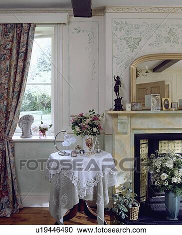 Stencilled wall in cottage living room View Large Photo Image Stock Image - Stencilled wall in cottage living room. Fotosearch