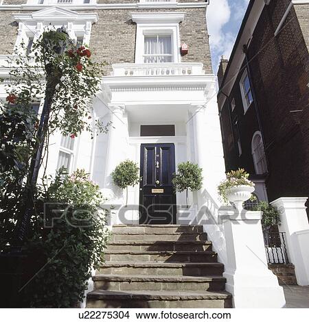 Steps up to large semi-detached Victorian town house View Large Photo Image Picture - Steps up to large semi-detached Victorian town house. Fotosearch