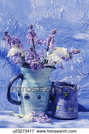 Still-Life of blue jugs and bluebells View Large Photo Image Stock Photo - Still-Life of blue jugs and bluebells. Fotosearch