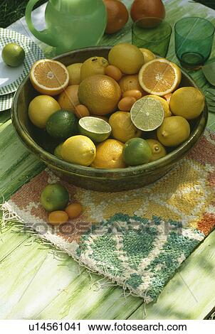 Stock Image - Still-Life of lemons and limes in bowl. Fotosearch