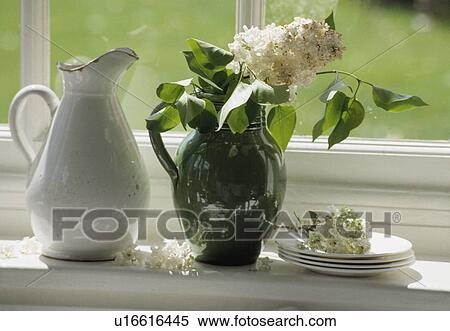 Stock Photography - Still-Life of white and green jugs. Fotosearch