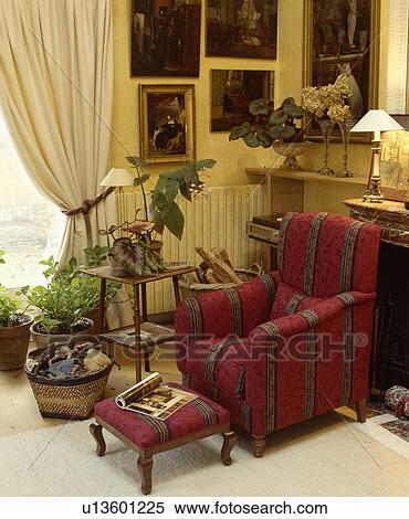 Striped red armchair in traditional living room View Large Photo Image Stock Photography - Striped red armchair in traditional living room. Fotosearch