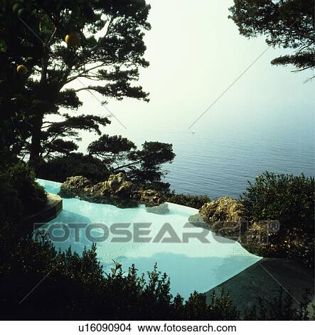 Swimming pool in Italian garden overlooking the sea View Large Photo Image Picture - Swimming pool in Italian garden overlooking the sea. Fotosearch