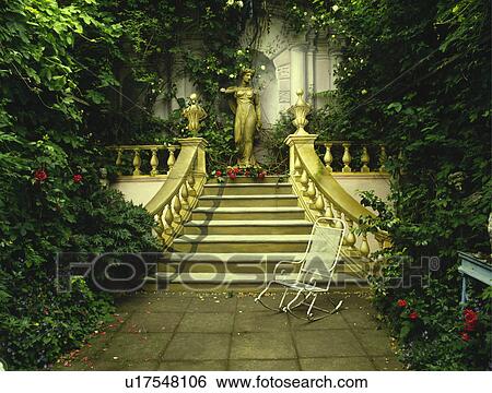 Town garden with trompe l'oiel stone steps and sculpture View Large Photo Image Stock Photograph - Town garden with trompe l'oiel stone steps and sculpture . Fotosearch