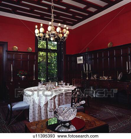 Stock Image - traditional, interior, lighting, fixed, panelling, town, interiors. Fotosearch