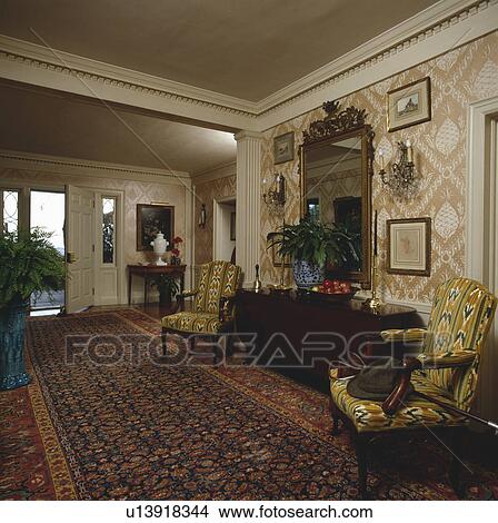 Picture - wallpaper, interior, furniture, armchair, cornice, carpet, interiors. Fotosearch
