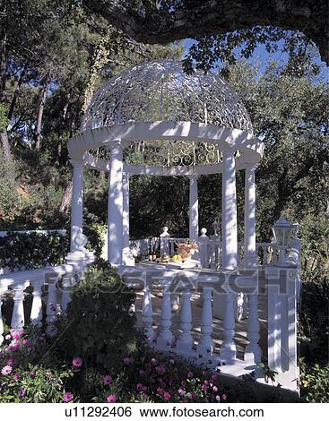 White gazebo in garden of Spanish villa View Large Photo Image Stock Photograph - White gazebo in garden of Spanish villa. Fotosearch