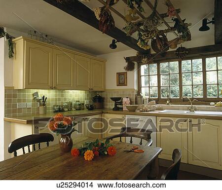 Wooden drying rack above table in country kitchen View Large Photo Image Picture - Wooden drying rack above table in country kitchen. Fotosearch
