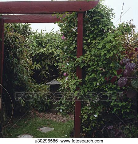 Wooden pergola in country garden in summer View Large Photo Image Stock Photograph - Wooden pergola in country garden in summer. Fotosearch