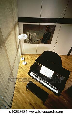 Picture - Aerial view of grand piano in modern living room. Fotosearch