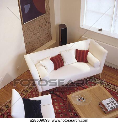 Aerial view of white sofa in modern living room View Large Photo Image Stock Image - Aerial view of white sofa in modern living room. Fotosearch