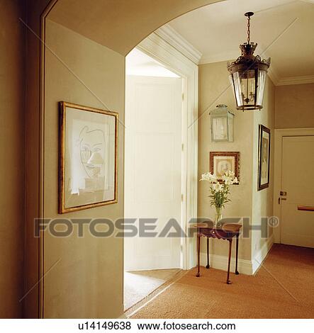 Antique glass lantern in cream hall with small antique table View Large Photo Image Stock Photo - Antique glass lantern in cream hall with small antique table . Fotosearch