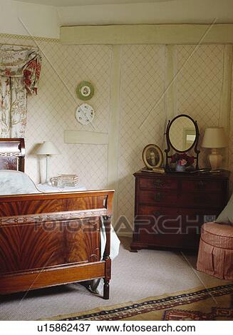 Antique Mahogany Bed And Chest Of Drawers In Country Bedroom With Antique Mahogany Bed And Chest Of