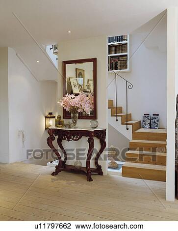 Antique Marble Topped Console Table Below Rectangular Mirror In Antique Marble Topped Console Table