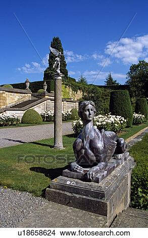 Picture - Blenheim Palace, Woodstock, near Oxford, Oxfordshire, England. Sphinx statue in lower water terrace.. Fotosearch
