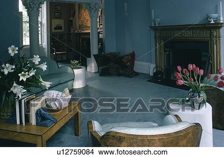 Picture - Blue carpet in blue town living room. Fotosearch
