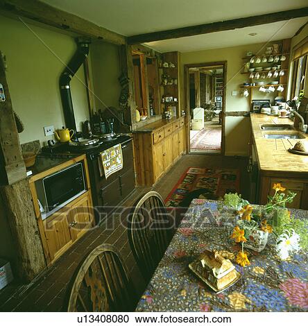 Brown Aga And Built In Microwave Old Fashioned Wooden Country Brown Aga And Built In Microwave Old Fashioned Wooden Country