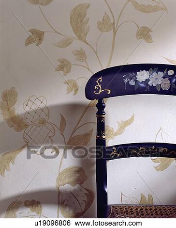 Close-up of antique inlaid chair in front of hand-painted wallpaper View Large Photo Image Stock Photograph - Close-up of antique inlaid chair in front of hand-painted wallpaper. Fotosearch